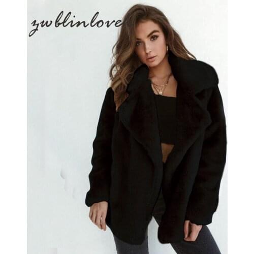 Fashion Luxury Fluffy Women Winter Collarless Long Sleeve Covered Button V-neck Fur Jackets Overcoat Outerwear Coat 2C0114