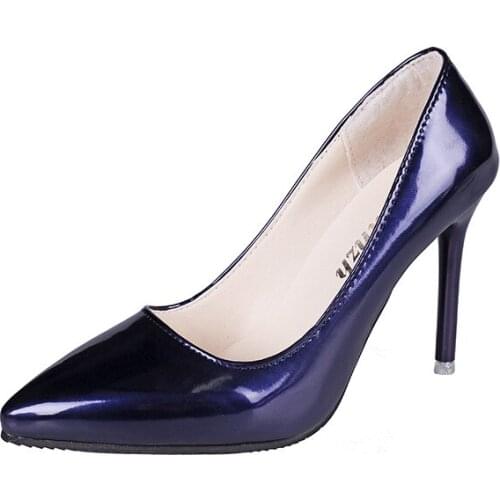 Womens shoes 2020 new multi-color pointed toe light mouth thin heel high-heeled work single shoes girls' patent leather shoehr