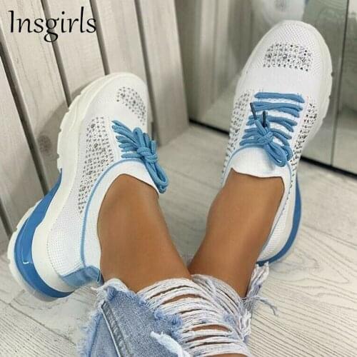 Women Wedge Sneakers 2021 All Season Fashion Glitter Rhinestone Ladies Lace Up Casual Shoes Running Walking Sport Feetwear