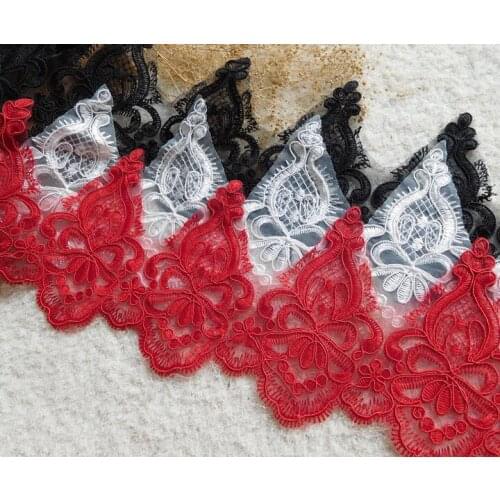 10 Meters Black Red Ivory Embroidered Lace Fabric Refined Luxury Lace Wedding Dress Accessories Lace Trim 13cm Width