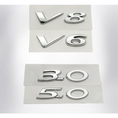 3d Metal Chrome Car Styling Sticker Accessories 5.0 3.0 V8 V6 Car Styling for Highlander Corolla Jaguar XE XJ XJL XF