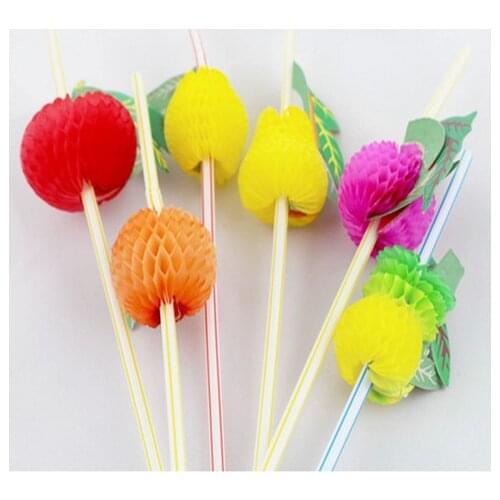 50PCS/Lot 3D Fruit Cocktail Paper Straws Umbrella Drinking Straws Party Decoration Color Assorted