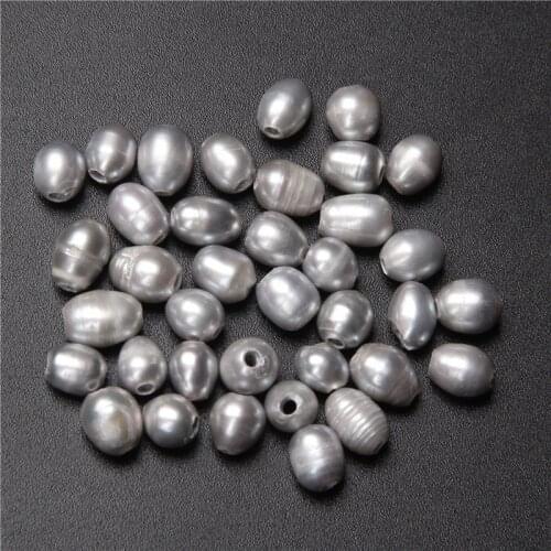 8-9mm Large Hole Natural Pearls Beads Silver Color Pearl Oval Freshwater Loose Pearl Beads for Jewelry Making Necklace DIY Craft