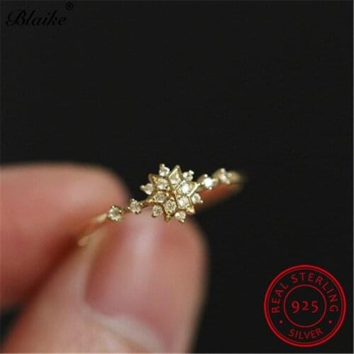 925 Sterling Silver Ring Stacking Female Snowflake Ring With Stone Dainty Wedding Rings For Women White Zircon Thin Ring Jewelry