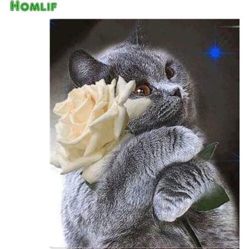 5D Diy Diamond Painting cat rose Full Square&round Mosaic Drill Resin Handmade Embroidery 3D Cross Stitch Kit Painting