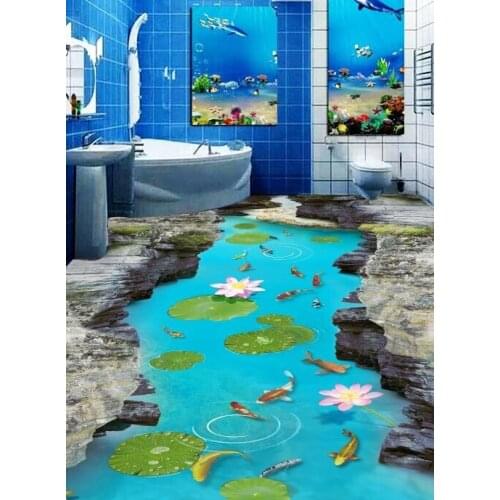 Free shipping 3D Custom Mountain river fish view Wall Sticker starfishs Bathroom Flooring Painting Photo Wallpaper for Walls 3d
