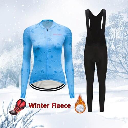 Free Shipping Women Winter Cycling Clothing 2021 Thermal Fleece Bicycle Jersey Set Suit MTB Uniform Female Road Bike Clothes Kit