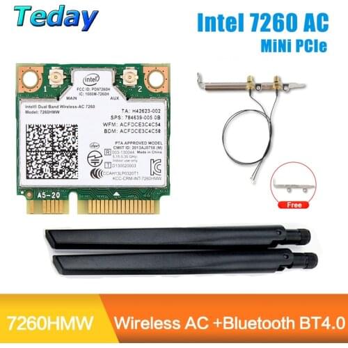 1200Mbps Wireless Intel 7260 AC Wifi Card 7260HMW Half Mini PCI-E 2.4G/5Ghz Bluetooth 4.0 Adapter 802.11ac IPEX Antennas mini pc