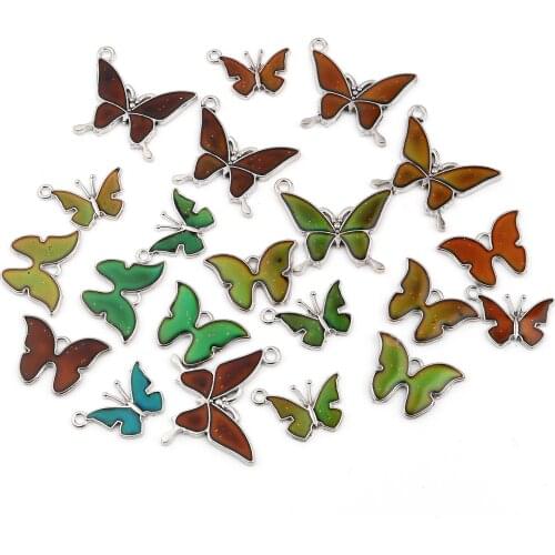 Color Change Temperature Sensing Charms Pendnats Butterfly Animal Zinc Alloy Multicolor Enamel DIY Necklace Findings, 3 PCs