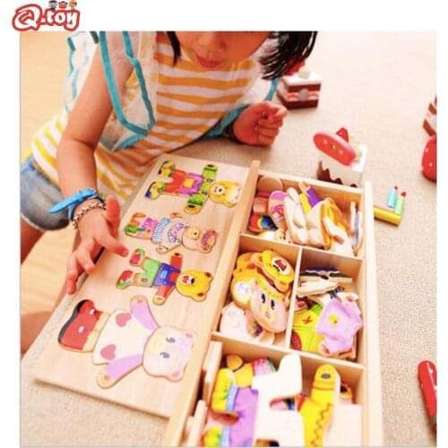Kids Childrens Wooden Toy Wooden Puzzle Set Baby Educational Toys Bear Changing Clothes Puzzles Hot Sale Christmas girl gift