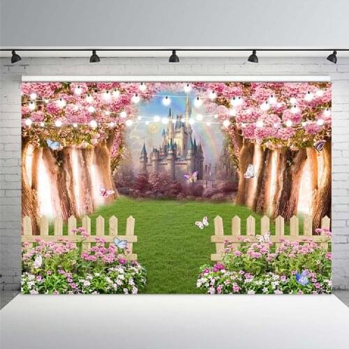 Spring Castle Garden Floral Backdrop Newborn Kids Pink Flowers Photo Background Birthday Baby Shower Girl Princess Backgrounds