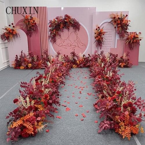 Chinese style Wedding Ceremony Flower Arrangement Large Event Stage Background Artificial Flower Row Triangle Floral Decoration