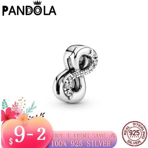 Hot 100% 925 Sterling SILVER charms Sparkling Infinity Clip Charm fit Original Pandora Bracelet silver 925 jewelry