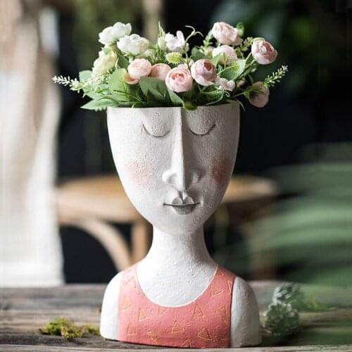Artistic Portrait Sculpture Flower Pot Dried Flower Arrangement Resin Art Balcony Garden Decor Sculpture Vase Decoration Home