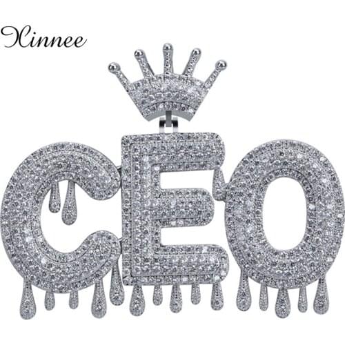 Custom Hip Hop Jewelry Nameplate Crown Bail Drip Initials Bubble Letters Chain Pendant Necklaces For Men Women