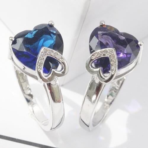 Heart-shaped Ring With Diamonds European And American Natural Cut Blue Amethyst Fashion Gem Ring Ladies Elegant Simple Jewelry