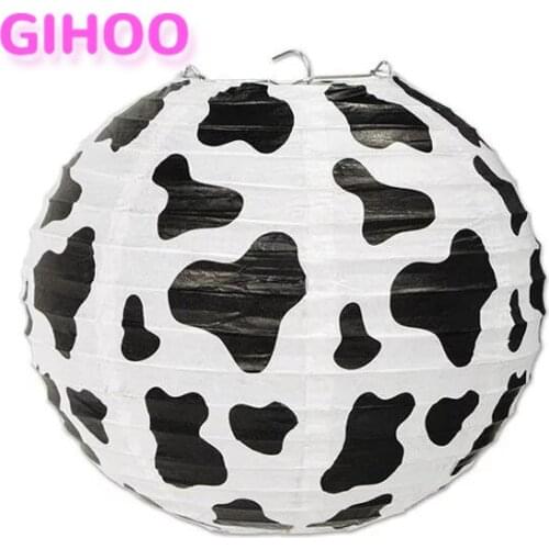 2PCS 8inch Cow Print Paper Lantern Hanging Decoration Farm Barnyard Baby Shower Birthday Party Decor Supplies Backdrop Prop Toy