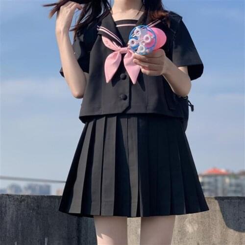 Hstar Summer Japanese Korean Short Skirts School Sailor Suit Girl Pleated Skirt Blouse Jk Uniform Cosplay Student Sweet Set