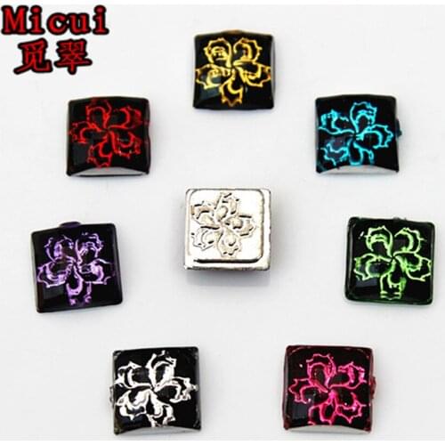 Micui 100pcs 10mm Square Acrylic Crystal Rhinestones applique stone Flat back Clothing Craft Glue on DIY Decoration ZZ643