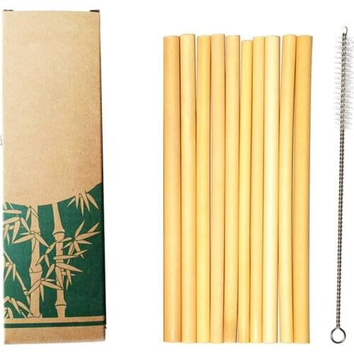 10Pcs/Set Natural Bamboo Straw Reusable Drinking with box Clean Brush For Bar Party Eco-friendly Bamboo Straws Kitchen Tools