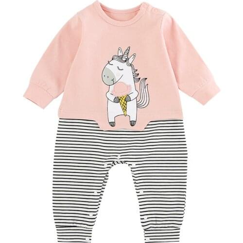 Fashion Newborn Baby Girls Boy Cartoon Unicorn Striped Romper Jumpsuit Outfits Clothes spring autumn cotton romper