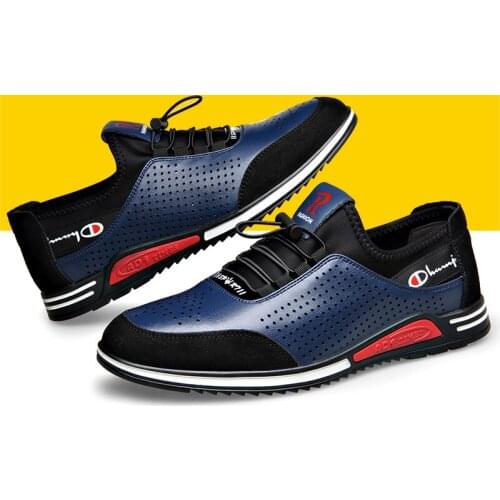 Sneakers Man Big Size Increased 6CM Leather Walking Flat Loafers Men Outdoor Sneakers Male Footwear Blue Trainers Lazy Shoes