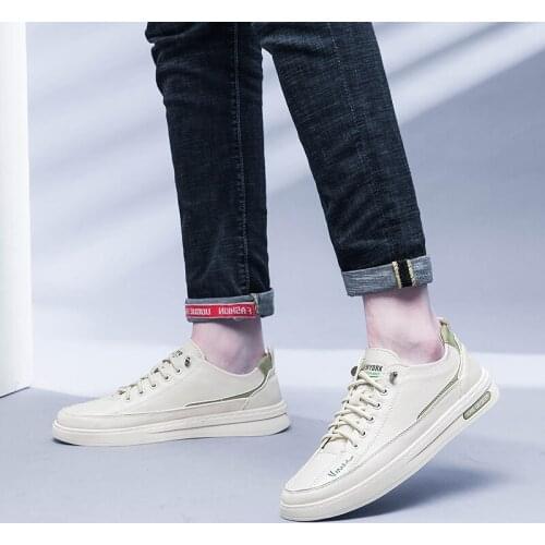 2021 Men Casual Genuine leather Comfortable Sneakers Men Flats Lac-Up Moccasins Non-slip Off White Lightweight Sneakers