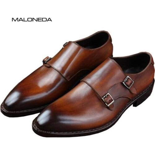 MALONEDA New Handmade Italian Style Formal Dress Shoes Goodyear Welted Genuine Leather Double Monk Strap Footwear for Men