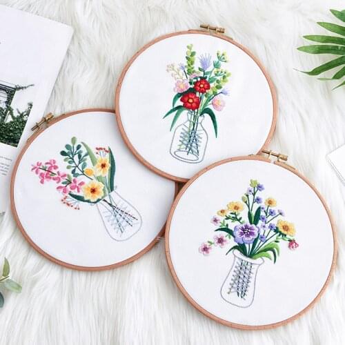 European Style Flower Pattern DIY Embroidery Kit With Hoop Cross Stitch Handmade Crafts Sewing Supplies Set for Beginner