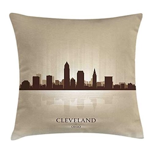 Pooizsdzzz Clevend Throw Pillow Cushion Cover, Earth Tone Silhouette of Po-Modern YLE Skyscrapers and Reflection, Decorative