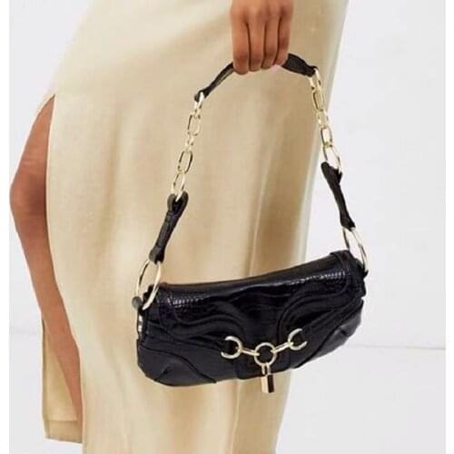 2020 New Fashion Women High Quality PU Leather Handbag Female Personality Lock Chain Shoulder Bag Ladies Crocodile Baguette Bag