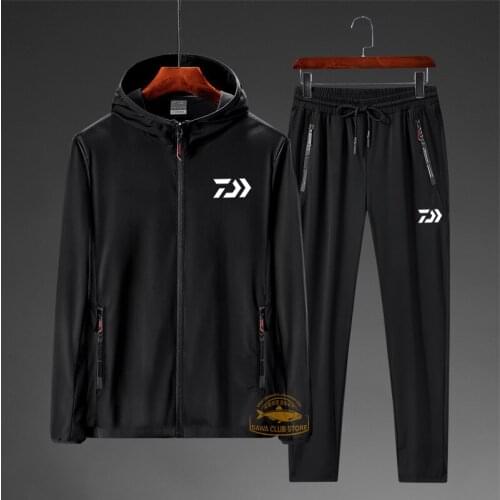 2020 DAIWA New Fashion Summer Thin Ice Silk Suit Mens Fishing Sunscreen Jacket Cycling Elastic Loose Two-piece Breathable Set