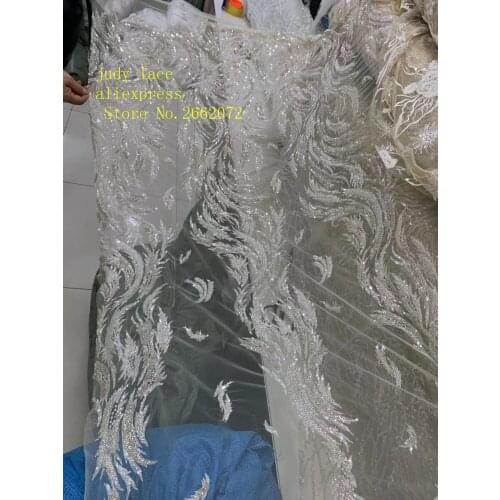 New 5yards/bag FH82# Silver embroidery sequins beads luxurious fabrics used in the design of dress wedding dress