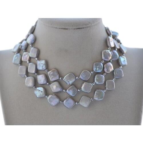 Z10428 17“~50" 13mm Gray Square Freshwater Pearl Hematite Necklace Magnetic