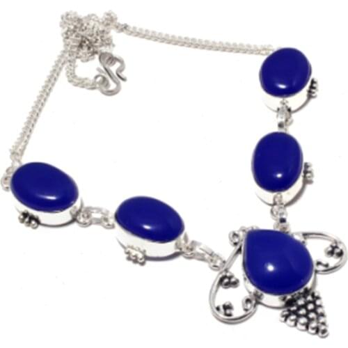 Blue Chalcedony Necklace Silver Overlay over Copper, 49.9 cm ,N4440