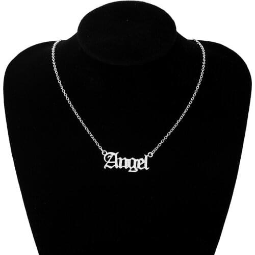 Personalised Letter Angel Old English Necklace Stainless Steel Letter Pendants Necklace Jewelry For Women