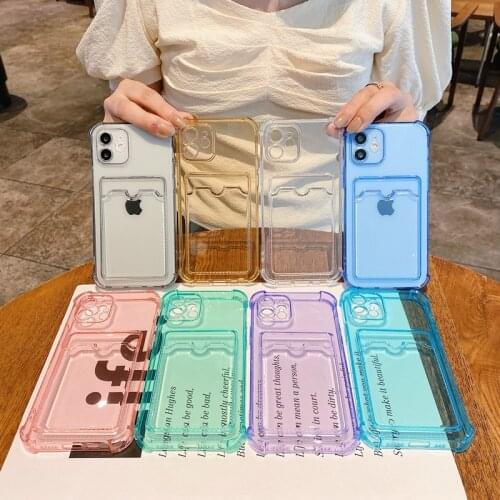 Shockproof Transparent Phone Case For iPhone 12 11 Pro Max Mini XS X XR 7 8 Plus Soft Silicone Card Slot Wallet Clear Back Cover