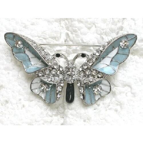 Clear Rhinestone Enamel Butterfly Pin brooches C903 A