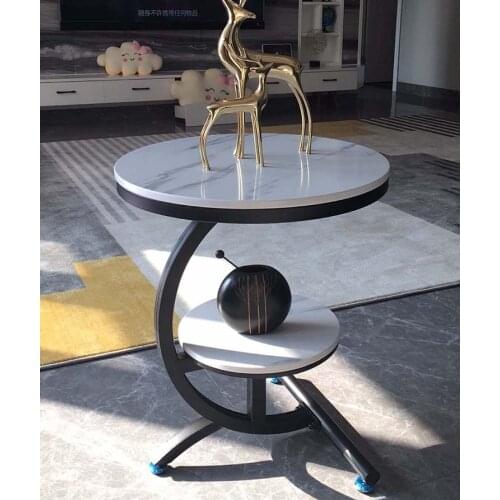 Luxury Two Layer Marble Coffee Table Corner Table Creative Movable Small Round Table Golden Black Frame Home Furniture