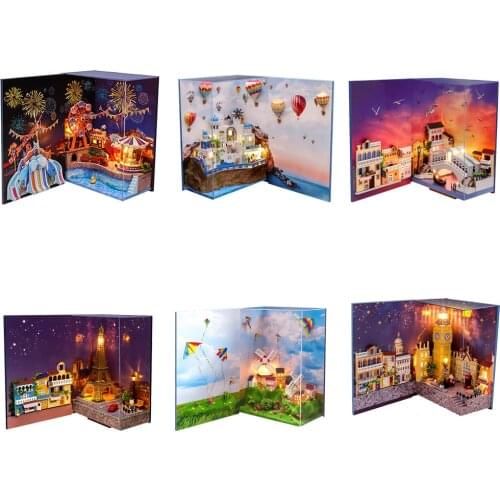 Assembly Intelligent Miniature Bookshelf House Stereo Mini Cabin Model Home Desk Decoration Wooden DIY Kid Toy Friend Gift