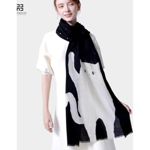 2020 trend wave point pure wool womens scarf four season long shawl dual purpose scarf cat scarf under the stars scarf women