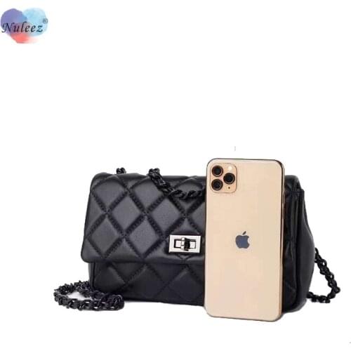Nuleez Classical Plaid Bag Women Leather Chains Cross Body Genuine Sheep Leather Korea Style for Ladies