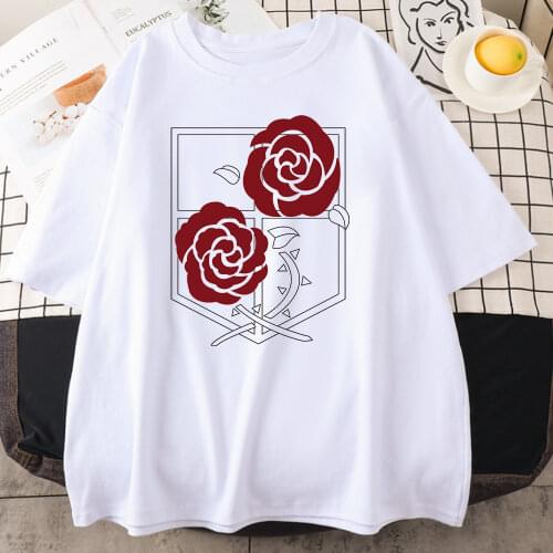 Attack On Titan Red Rose Printing Man T Shirts Oversized Crewneck Tops Casual S-XXXL T Shirt Fashion Breathable T-Shirts Mens