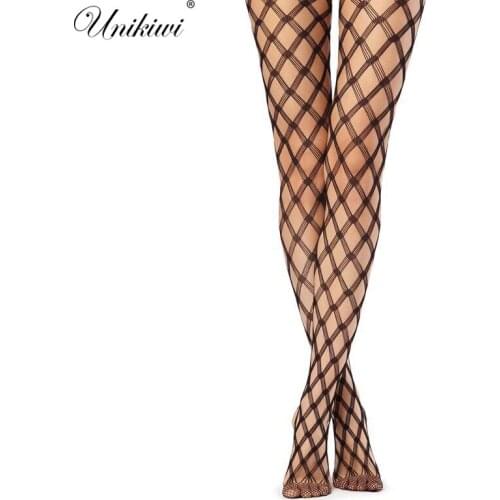 UNIKIWI.Womens Tights Sexy Cross Lattice Fishnet Stockings.Ladies Hollow out Mesh Fishnet Pantyhose Female Club Party Hosiery