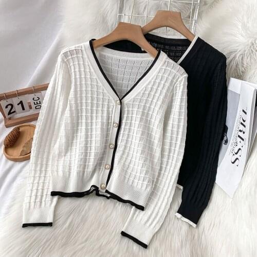 V-neck Knitted Cardigan Womens 2021 New Spring Dress Korean Version Lazy Wind Loose Versatile Long Sleeve Top