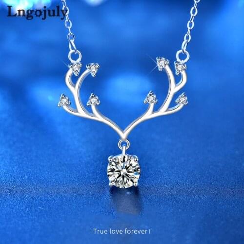 Fine Jewelry Women Necklace Pure 925 Sterling Silver Luxury Moissanite Deer Pendant Necklaces For Women Bride Jewelry Gifts