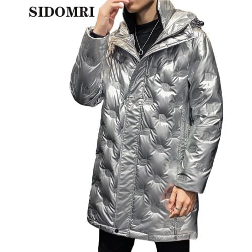 Winter mens hooded bright down jacket thick and warm long 50 white duck down cold mens winter clothing