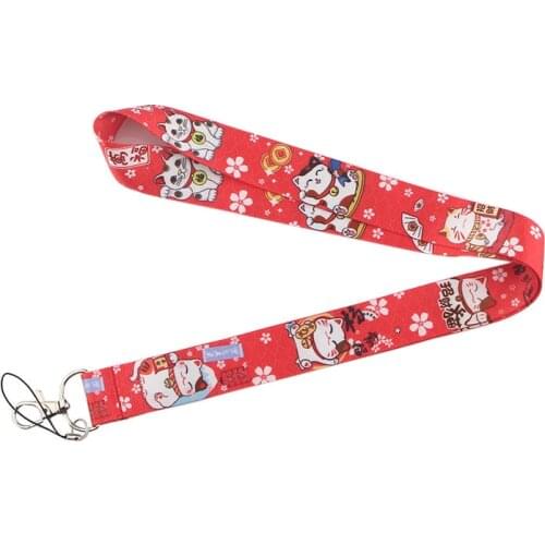 12Pcs Cute Cartoon Lucky Cat Mobile Phone Straps Lanyard For Keys ID Badge Holder Hang Rope Keychain Webbing Ribbon Accessories