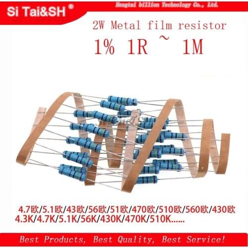 20pcs 2W Metal film resistor 1% 1R ~ 1M 2.2R 4.7R 10R 22R 47R 100R 220R 470R 1K 10K 100K 2.2 4.7 10 22 47 100 220 470 ohm