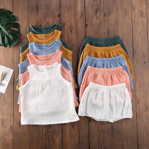 2021 Childrens Sets Baby Girls Boys Outfits Sets Cotton Linen Sleeveless Tank Tops+Mini Shorts Summer Clothing Set for 6M-5T